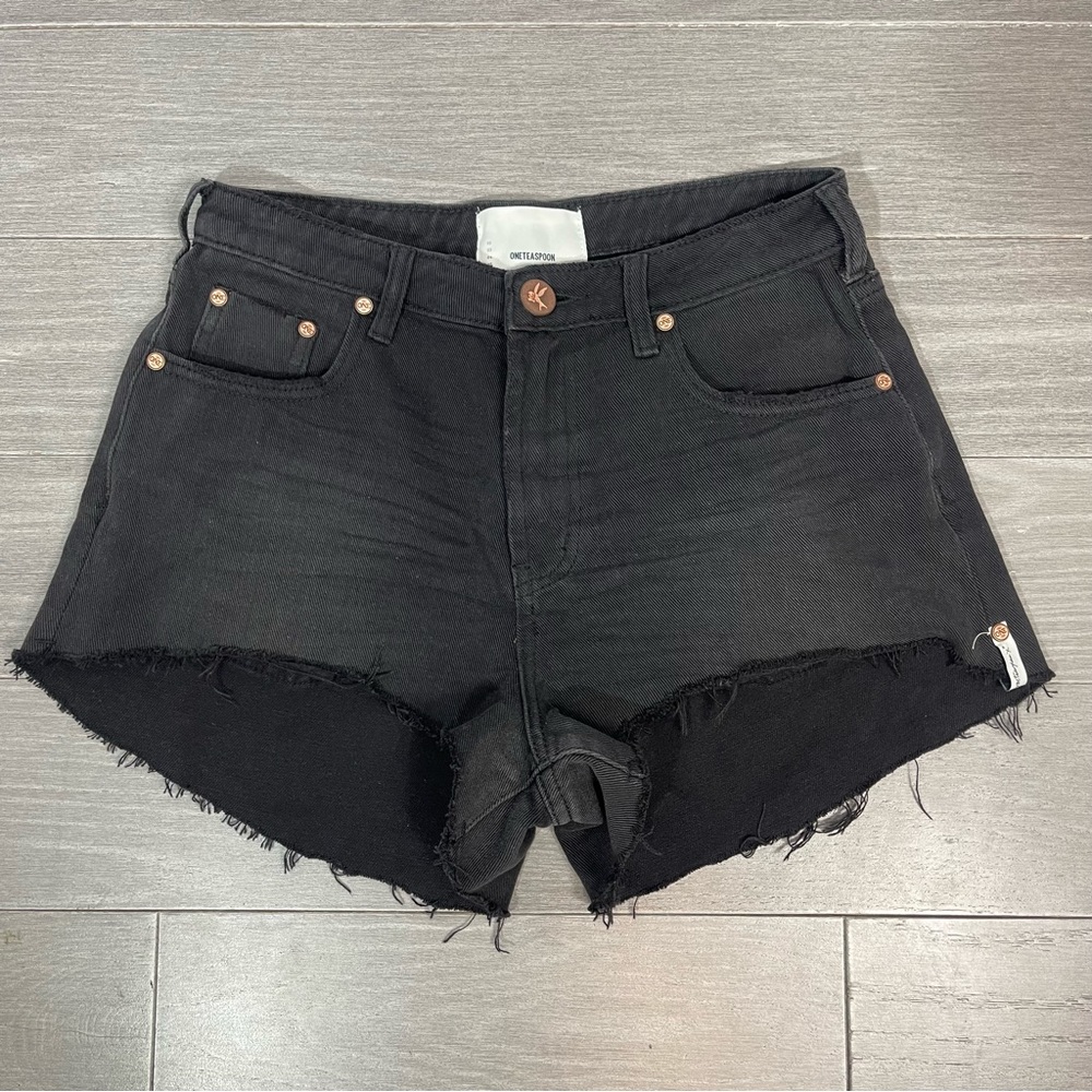 ONE TEASPOON TRUCKERS MID WAIST RELAXED DENIM JEAN SHORTS IN PURE BLACK SIZE 27 - Picture 6 of 16